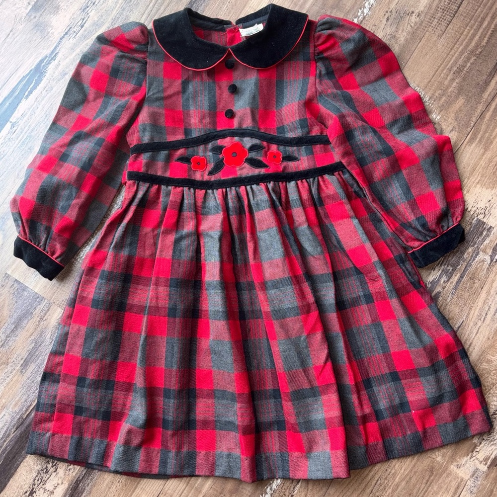 Vtg 90s plaid with velvet collar dress Size 4